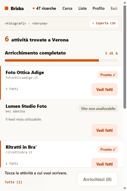 lista con contatti